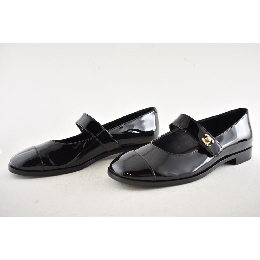 Chanel REV Black Patent Turnlock CC Mary Jane Moccasin Ballet Loafer Flat 39 - Picture 14 of 16